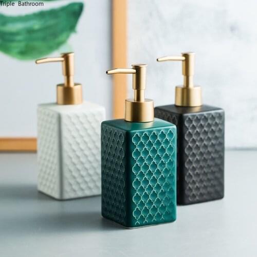 Simplicity Creative Grid Pattern Ceramic Soap Dispenser Shower Gel Shampoo Bottle Travel Bathroom Accessories Liquid Container