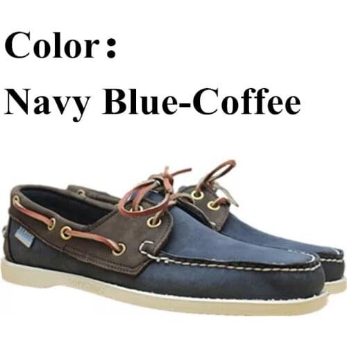 Men Genuine Nubuck Leather Docksides Casual Boat Shoes,Brand Flat Loafers For Homme Femme Navy Blue Brown Green Color X137