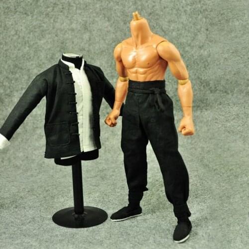 1/6 Scale Male Black Kung Fu Long Sleeve Tang suit Clothes Suit For 12" Action Figure Body DIY