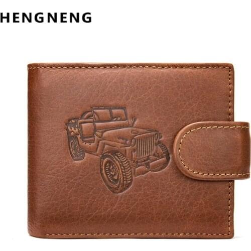 Car Print Cowhide Men Short Wallet Fashion Purse With Coin Pocket 100% Genuine Leather Credit Card Holder Money Bag For Male