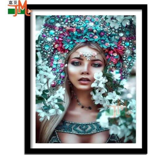 5D Diy Flower Woman Diamond Painting Kit Full Round Drill Pearl Headdress Diamond Embroidery Mosaic Cross Stitch Home Decor