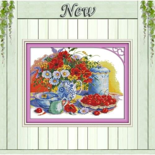 Harvest,11CT counted print on canvas DMC 14CT Cross Stitch kit,embroider needlework Set,fruit and Flowers vase Crafts Home Decor