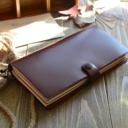 Cowhide Cover Refillable Journal Diary Sketchbook Planner Classic Traval Journal Leather Notebook 220*120mm