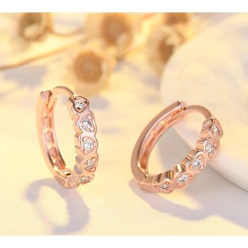 Charm Female Love Heart Hoop Earrings Rose Gold Silver Color Wedding Earrings Trendy White Crystal Stone Earrings For Women