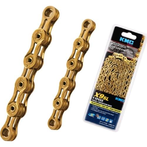 Original KMC X9SL 9 Speed Gold for Trekking 116 Links Super Light Titanium Nitride Gold coated KMC 9S Chain + Missing Link