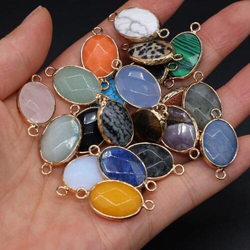 2021 New Natural Stone Faceted Rose Quartz Connector Elliptical Amethysts Charm Pendant for DIY Necklace Bracelet Jewelry Making