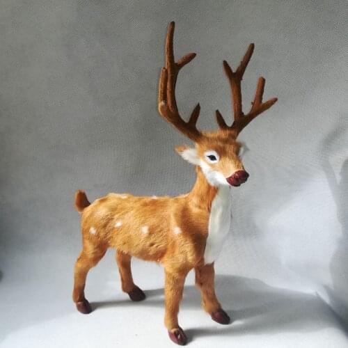 Real life toy large 27x36cm standing brown deer polyethylene&furs sika deer model home decoration props ,toy gift d0254