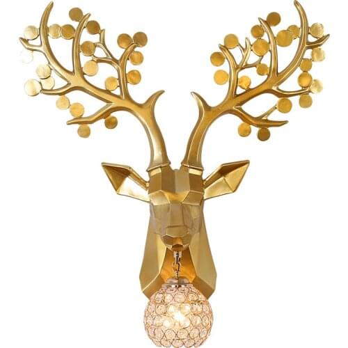Antler deer head wall lamp American country retro Wall light bedroom aisle decoration led lamp lucky personality creative lamp