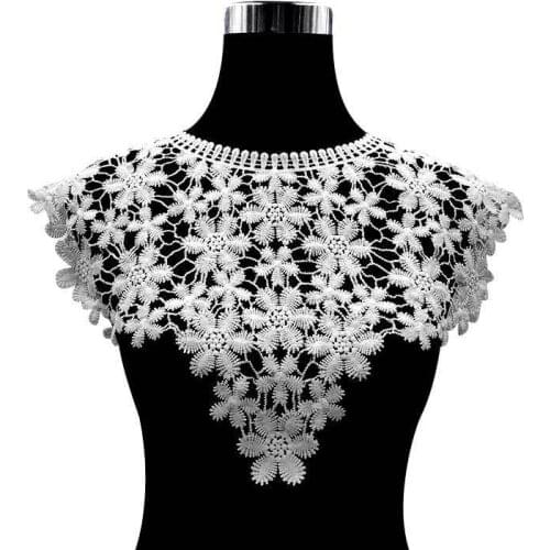 Luxury White Cotton Embroidery Flowers Lace Applique Neckline Collar Trim Wedding Dress Skirts Clothing DIY Sewing Guipure Decor