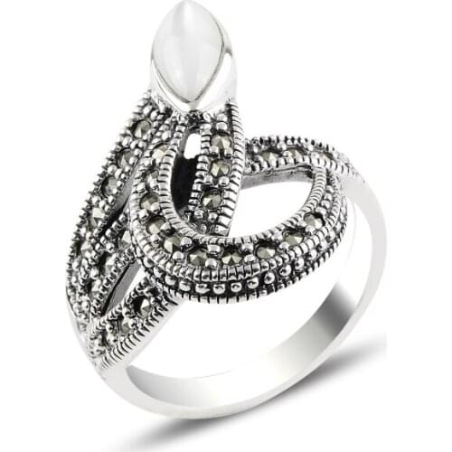 Silverlina Silver Pearlescent & Marcasite Ring