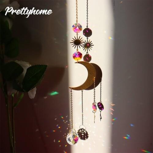 New Style Crystal Windchimes Star Moon Pendant Handmade Sun Light Catcher Handmade Wind Chime Garden Window Curtain Decor Gifts