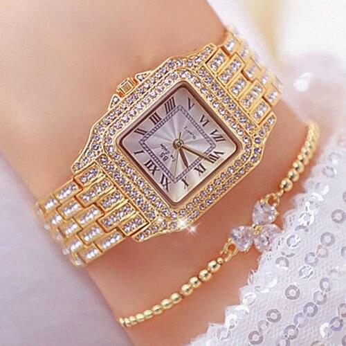 Water Resistant Womens Watch Gold Diamand Bling Female Ladies Watch Bracelet Luxury Fashion Brand Square Watch Woman 2020