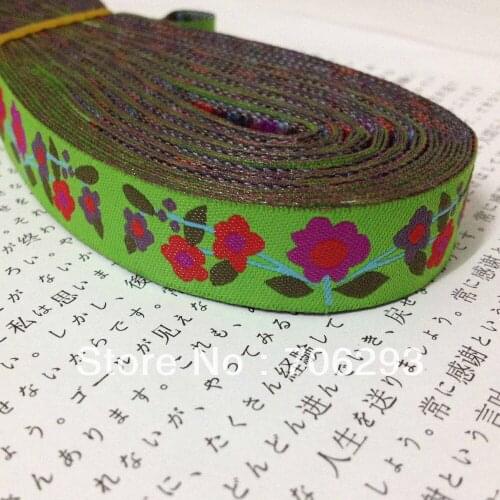 ZERZEEMOOY wholesale 5/8'' 16mm Wide Floral Lime Tone Woven Jacquard Ribbon
