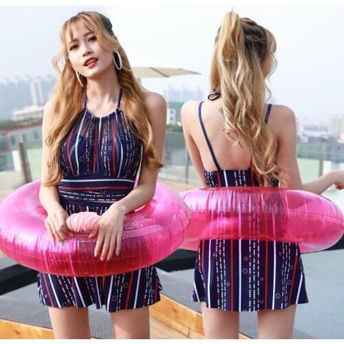 2021 New Fashion Small Fresh Ladies Striped Swimsuit Sexy Backless Conservative One-piece Swimsuit Swimwear