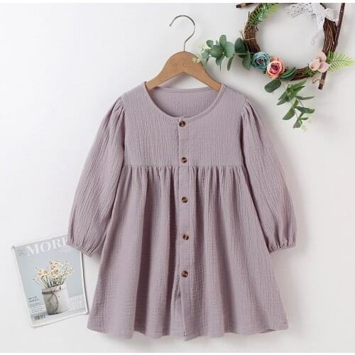 Winter 2021 New Arrivals Girls Dress Cotton Long Sleeve Single Breasted Purple Solid Bodycon Dresses Vestidos 18M-6T