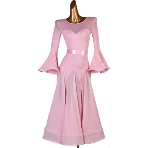 Womens Ballroom Dance Competition Dress Modern Performance Dance Dress Bell-bottomed Sleeve