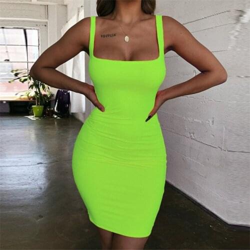 Women dress green dress suspenders squareneck tight mini dress solid color casual dress commuter clothing club dress party dress