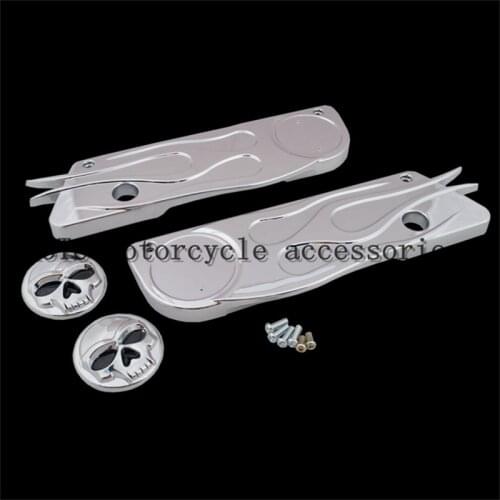 Chrome Flame Cross Hard Skull Saddlebag Saddle Bag Latch Cover For Harley 93-13 Touring Electra Glide Street Glide New