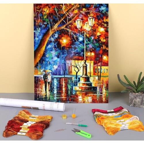 Winter Rain Printed Water-Soluble Canvas 11CT Cross Stitch Patterns DIY Embroidery DMC Threads Hobby Handicraft work Decor