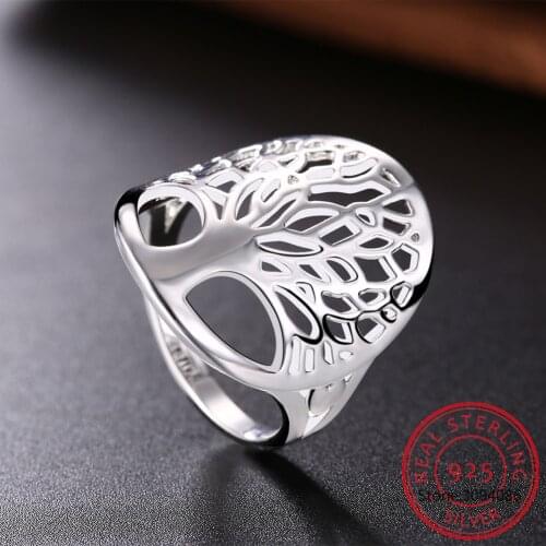 Real 925 Sterling Silver Family Tree of Life Finger Ring Wedding Engagement Leaf Ring Silver 925 Fine Jewelry anel Bague anillos