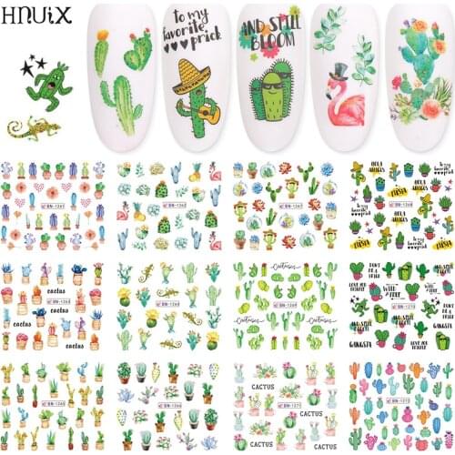 12 designs Cactus water decals nail sticker green plant leaf filigree flakes slider tattoo Nail Art decoration BN1261-1272