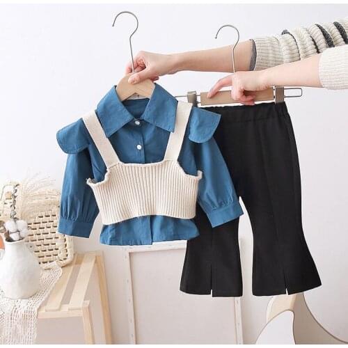 3PCS Tracksuit Girl Clothing Set New Casual Long Sleeve shirts +vest +pants Oufit Clothes Baby Pants 1 2 3 4 6 8 Years