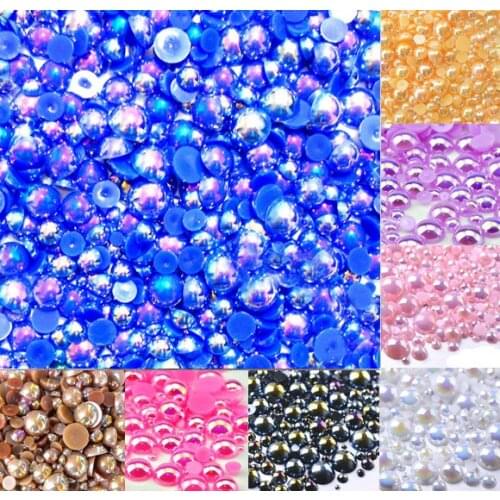 500pcs 2-10mm Sapphire AB Color Half Round Pearl Bead FlatBack Scrapbook Craft Cabochon Kawaii DIY Embellishments Accessories