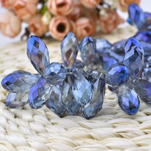 95pcs Half drilled Top Quality Crystal Tear Drop Beads Blue Plated 11x25mm Crystal Beads For Jewelry DIY Making