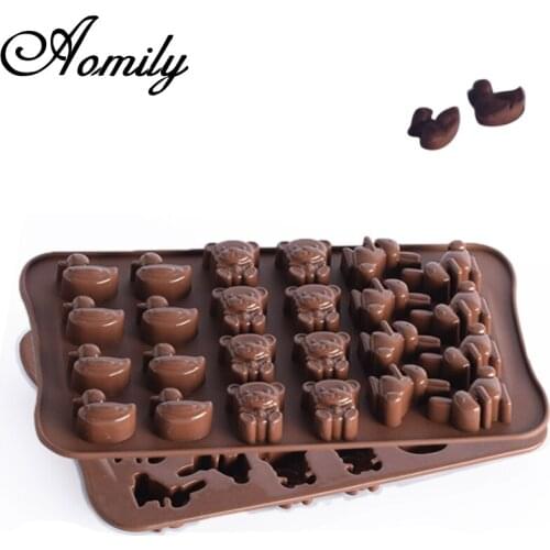 Aomily 24 Holes Bear Rabbit Duck Shaped 3D Silicon Chocolate Jelly Candy Cake Mold DIY Pastry Bar Ice Block Mould Baking Tools