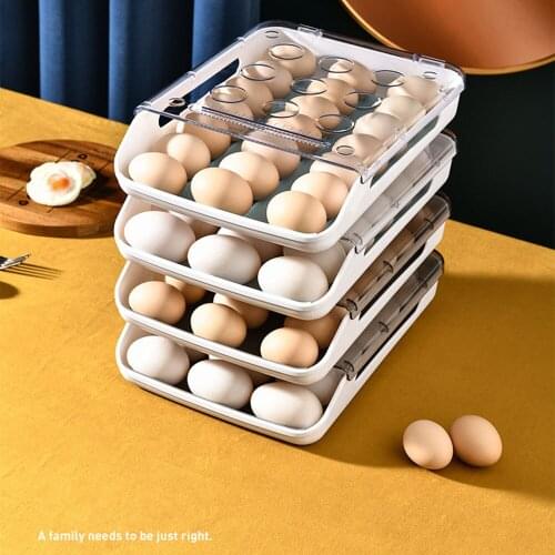 Automatic Rolling Egg Box Items Refrigerator Storage Organizer Household Transparent Drawer Tray Space Saver Kitchen Storage Box