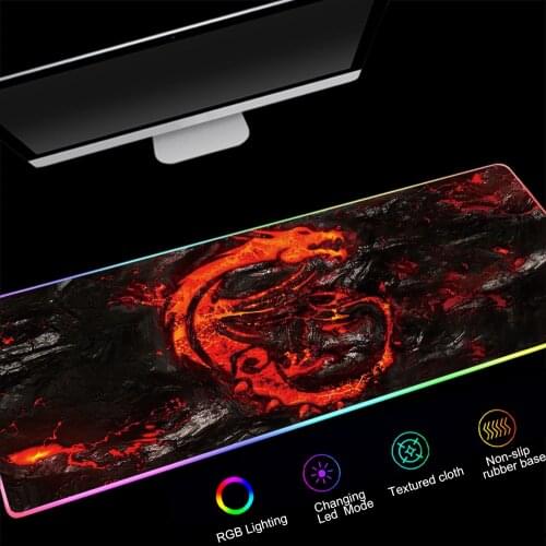 Red Dragon RGB Large Gaming Mouse Pad RGB USB LED Gamer 900x400mm Keyboard Mousepad Locking Edge Mice Mat For PC Computer Laptop