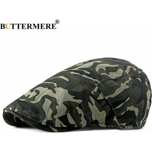 BUTTERMERE Spring Summer Men Flat Cap Camouflage Beret Hat Cotton Fashion Adjustable Ivy Hat Male Army Green Military Style Cap