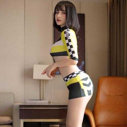 Racing Girl Cosplay Lingerie Sex Club Fantasy Lingerie Cosplay Exotic Costumes Zipper Patchwork Mesh Porn Uniform Sexy Bodysuit