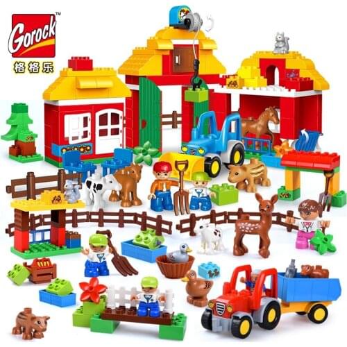 GOROCK Happy Farm Large Blocks Happy Zoo With Animals Building Blocks Set For Kids DIY Gifts Compatible Big Size Baby Toys