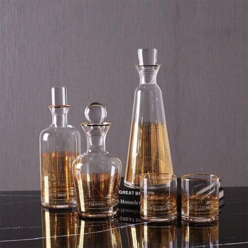 Crystal Glass Wine Bottle Whisky Decanter Cup Set Plaid Decanter Whisky Bottle Champagne Jug Household Wine Aerator Decoration
