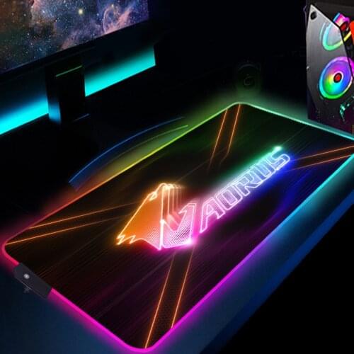 Aorus Logo Gamer Keyboard Mouse Pad RGB Gaming Accessories Mousepad LED Glowing Desk Mat Anime Mat Xxl Computer Mausepad 900X400