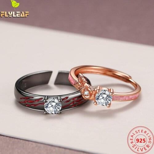 925 Sterling Silver Beast Rose Flower Couple Rings For Women Men Romantic Valentines Day Birthday Gift Fine Jewelry