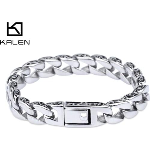 Kalen Fashion 22cm Long Link Chain Bracelets For Men Stainless Steel High Polished Shiny Bike Chain Biker Bracelet Jewelry 2018