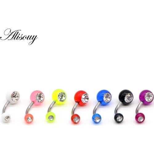 Alisouy 1PC Piercing Navel Surgical Steel Single Crystal Rhinestone Belly Button Rings Navel Piercing Ombligo 5mm Ball Nombril