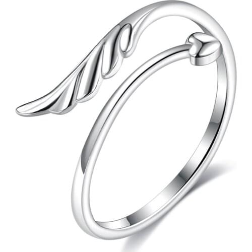 ZEMIOR 925 Sterling Silver Engagement Rings For Women Romantic Feather & Heart Open Adjustable Finger Ring Female Fine Jewelry