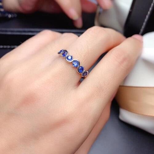 Lovely delicate wave Slender surround Natural blue sapphire Ring S925 Silver Natural gemstone Ring girl Women party gift Jewelry