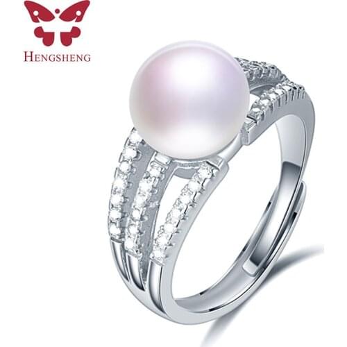 Three Circles 8mm Genuine Natural Pearl Ring, 925 Sterling Silver Rings for Women Wedding Ring Wedding Rings Silver 925 Jewelry