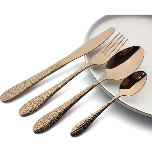 4Pcs Rose Dinnerware Set Knives Forks Spoons Dinner Set Stainless Steel Tableware Set Gold Cutlery Set Kitchen Silverware
