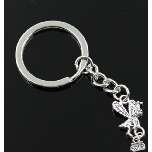 New Fashion Men 30mm Keychain DIY Metal Holder Chain Vintage Bee 19x12mm Bronze Pendant Gift