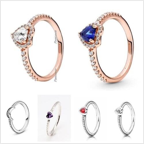 Original 925 Sterling Silver One Love Golden-Red Synthetic Rings For Women Wedding Party Gift Europe Fashion Jewelry