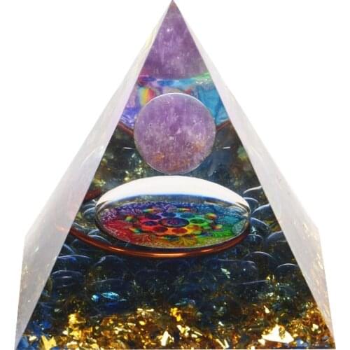 Original Orgone Pyramid Amethyst Sphere with Obsidian Natural Crystal Stone Resin Orgonite Healings Reiki Chakra Multiplier 60mm