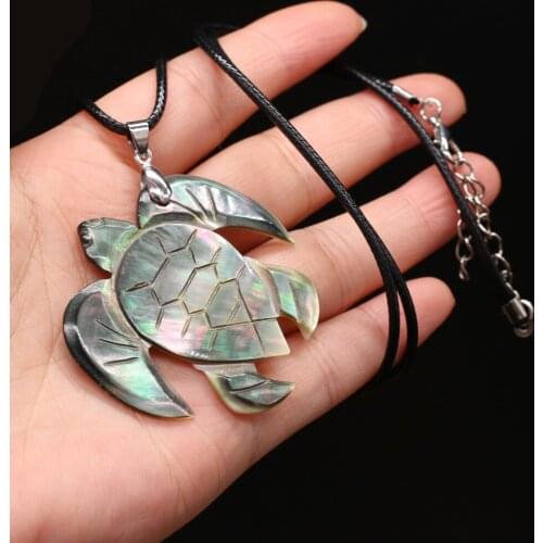 Natural Sea Turtle Shape Black Shell Wax Line Necklace Pendants Charm Women Jewelry Accessories Gift Size 50x48mm Length 55cm