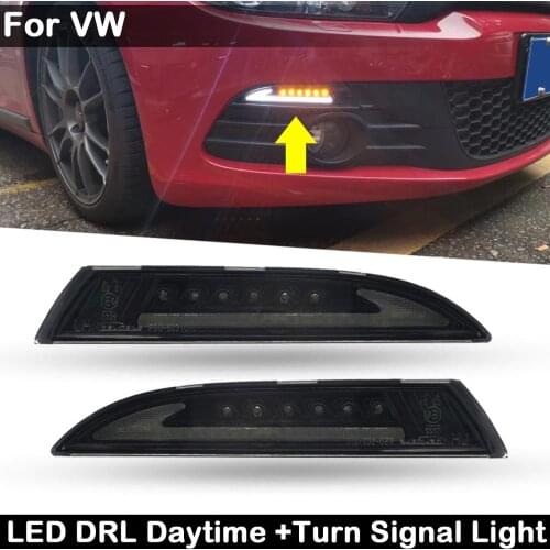 For VW Scirocco 2008-2013 Car Front LED side marker Lamp Amber Turn Signal Lights and White DRL Daytime Running Lights