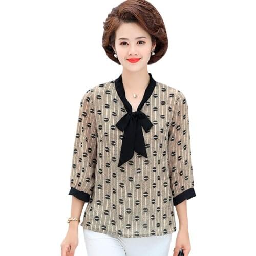 Three Quarter Sleeve Chiffon Blouse Womens Bow Tops And Blouses Shirt 2021 Office Lady Shirt Women Tops Blusas Feminine Blouse