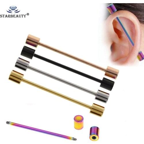 1Pc 1.6*34mm Mix Color Long Industrial Piercing Ear Straight Ear Barbell Jewelry Ear Cartilage Plugs & Tunnel Jewelry